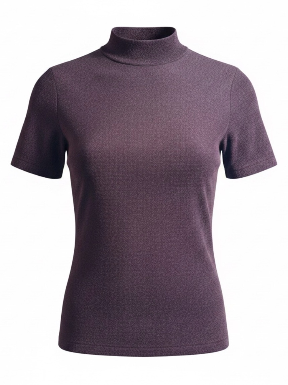 Jessica Vintage Velvet-Knit Funnel-Neck Short Sleeve Sweater in Plum